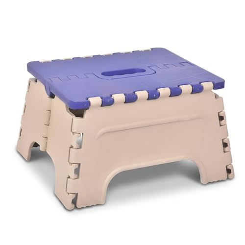 Image of U-MAX 7 Inch Folding Stool - Compact, Portable Step Stool for Kids & Adults, Lightweight Plastic Design, Slip-Resistant, Ideal for Kitchen, Bathroom, Camping & Travel (Blue / 7 inch)
