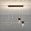 5 Lights LED Island Light, 39.4 Inch Creative Island Light with Remote Control & Infinitely Dimmable Hanging Light, Geometric Linear Pendant Light for Dining Room, Black
