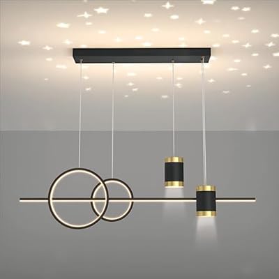 5 Lights LED Island Light, 39.4 Inch Creative Island Light with Remote Control & Infinitely Dimmable Hanging Light, Geometric Linear Pendant Light for Dining Room, Black