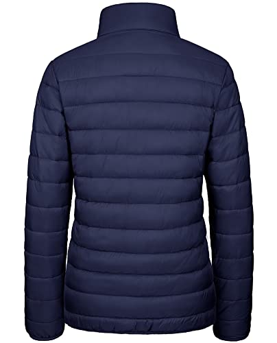 Magcomsen Women Ultra-Light Puffer Jacket With 3 Pockets Short Down Water-Resistant Stand-Collar Jacket Winter Coat, Navy Blue Xl #TOP2