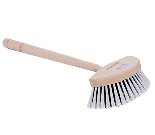 BawiTec Lavavajillas con mango para coche, camión, caravana, forma de media luna con mango de madera, cepillo universal de cerdas suaves bicolor Cover