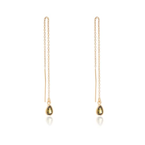 Gold Teardrop Crystal Threader Earrings, Long Chain Dangle, Green Gemstone, Birthstone Threader Earrings, Birthstone Dangle Earrings, Minimalist Dangle Earrings, Gift for Girlfriend, Christmas gift