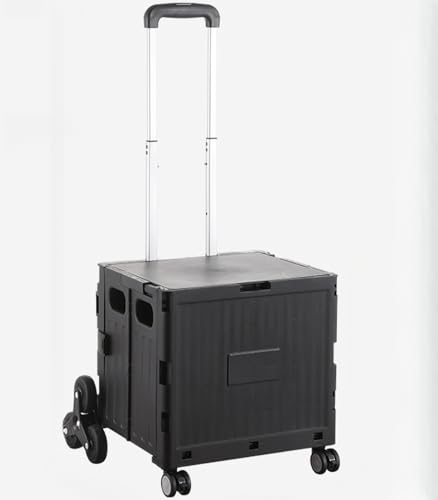Carrito utilitario plegable portátil, carrito de mano resistente con mango telescópico y tapa, carrito de 2 ruedas para compras, camping y almacenamiento (negro)