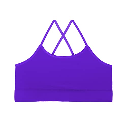 Kurve Girl’s Sleeveless Tank Top, Seamless Stretchy Cross Back Undershirt Bra, Neon Purple, Age 4-8