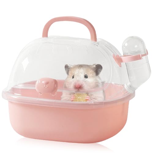 Boîte de transport pour hamster avec bouteille d'eau, portable, avec poignée confortable, 20 L x 18 l x 19 H cm, boîte de voyage pour souris, cochon d'Inde,...