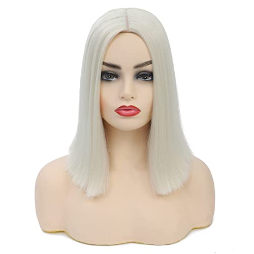 NA Short Bob Wig Straight Hair Synthetic platinum Wigs, 14" Shoulder Length  Middle Part with No Bangs Colorful Hair for Cosplay Party  (platinum)