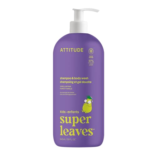 ATTITUDE Shampoo and Body Wash for Kids, EWG Verified Hair and Body Cleanser, Dermatologically Tested Soap, Plant and Mineral Based Bath Products, Vegan, Vanilla and Pear, 946 mL