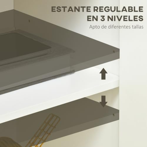 Miniatura 5 de Homcom Aparador De Salón Armario De Almacenamiento Mueble Auxiliar De Cocina Con 2 Puertas Y Estante Ajustable Para Comedor Entrada 80x37x75 Cm Blanco
