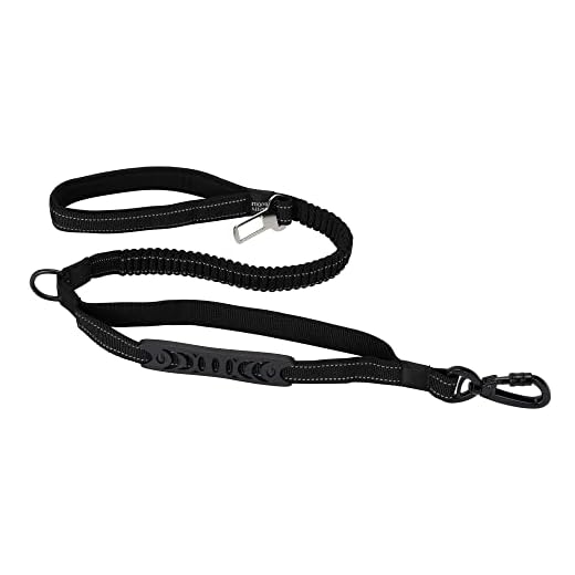 PETTOM Guinzaglio Cane con Fibbia di Sicurezza e Due Maniglie Imbottita Riflettente Nylon Resistente Bungee Elastico Dog Leash Multiuso per Cani Taglia Media Grande 110-150cm Nero