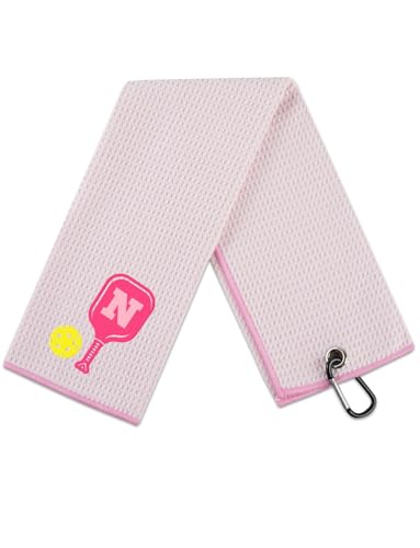 CybGene Embroidered Pickleball Towel, Funny Gift for Women, 16"x 24" Microfiber Towel, Pink, Initial N