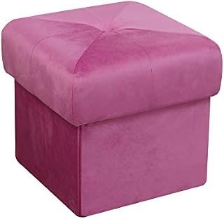 HomeHarmony® Velvet Muffin Top Ottoman Storage Box Footstool Footrest Toy Storage Box Extra Padded Seat (Pink)