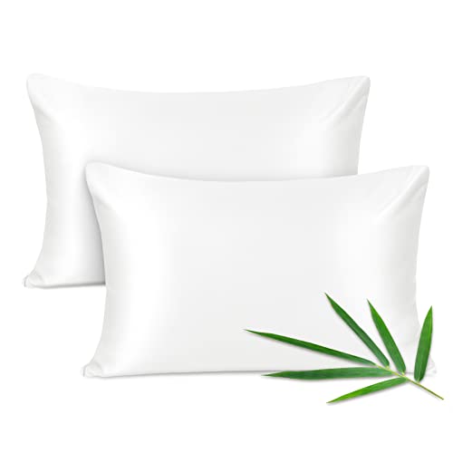 Joyhabit Bambus Kissenbezug 40x60cm, 100% aus Rein Natur, Weich und Seidig für Baby, Vegan und Umweltschützer, Zweier Pack, Schneeweiß