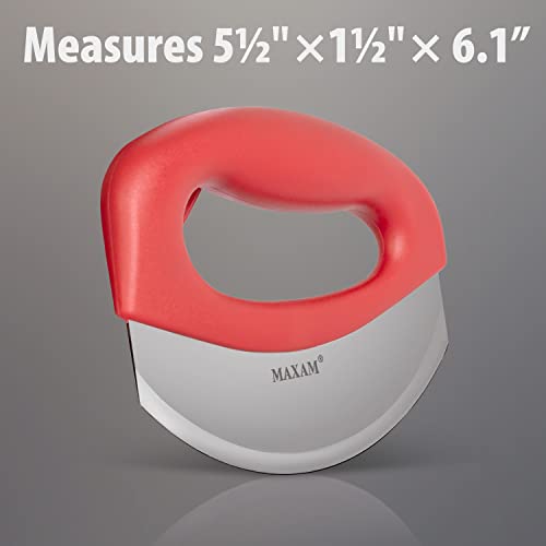 Maxam Mezzaluna Chopper - 6 Inch Stainless Steel Rocker Knife For Cutting Salad, Vegetables, Fruit, Herbs, Pizza - Chopping & Mincing Slicer With Ergonomic Polypropylene Plastic Handle & Cover Sheath #TOP5