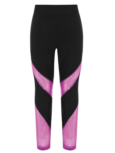 TiaoBug Kids Girls Sparkly Dance Gymnastics Leggings High Waist Color Block Shiny Pants Tights4