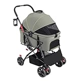 Dog Stroller Cat Stroller Folding Dog Stroller Pet Stroller 3 In 1 Detachable Cat Stroller 4 Wheel Storage Basket For Small Medium Dogs Cart Pet Stroller For Cats Dogs ( Color : Green , Size : 70*52*9