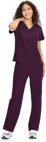 COZYFIT Scrubs for Women Set Medical Uniform - V-Neck Top & Straight Leg Pants with 9 Pockets, Unisex Workwear COZY SCRUBS