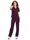 Scrubs for Women Set Medical Uniform - V-Neck Top & Straight Leg Pants with 9 Pockets, Wrinkle-Resistant Unisex Workwear, Dark Purple, M