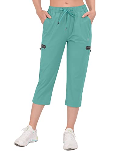 Little Donkey Andy Women's Ultra-Stretch Quick Dry Cool 3/4 Pants Capri Shorts Drawstring Lightweight Hiking Travel Casual Light Green L