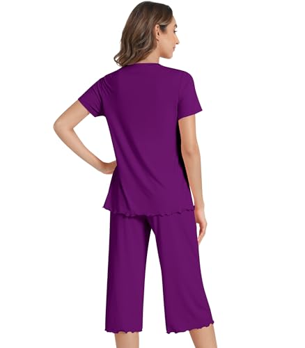 Image of NACHILA Women's Pajama Sets Cooling Bamboo Viscose V-Neck Top & Capri Pants | Lightweight, Breathable, Moisture-Wicking, Buttery Soft, Ideal for Hot Sleepers, Night Sweats and Hot Flashes, Sleep & Lounge
