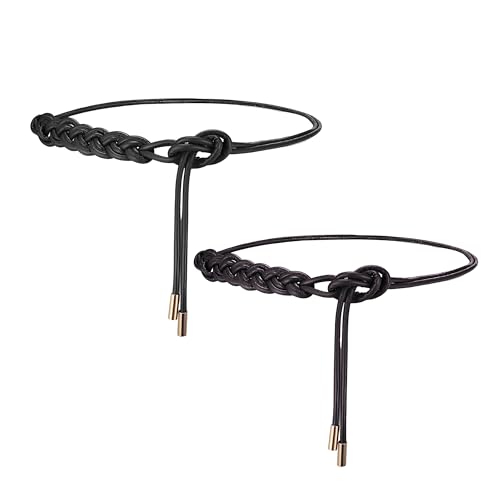 Ayliss Womens Rope Waist Belt Tie Skinny Woven PU Leather Thin Braided Belt Women Knot Boho Wrap For Dresses Vocations