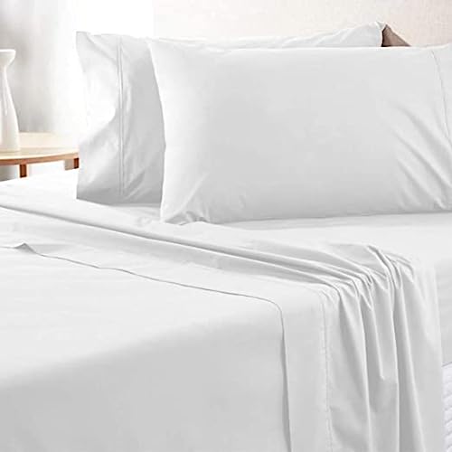 Image of Flat BedSheet with 2 Pillow Covers 600 TC 100% Egyptian Cotton Bedsheet Comfortable & Durable Hotel Quality Sheet (Queen 90x102, White)