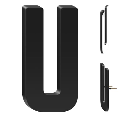 5 Inch Floating Acrylic House Numbers Letters, Adhesive Acrylic House Address Numbers for Outside, Modern Black Adhesive Address Letter and Number for Home Office Apartment (U)