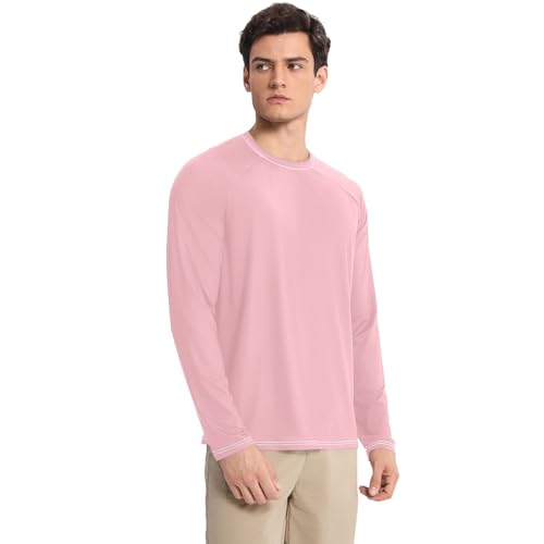 Light Pink Men's Rash Guard Shirts Fishing Long Sleeve UV Sun Protection Summer3