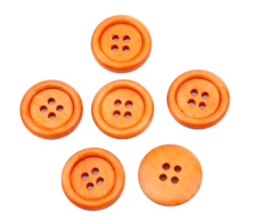 Handarbeit-Lieblingsladen Lot de 15 boutons en bois ronds de 20 mm - Orange/marron - Pour couture - 4 trous - En bois Cover