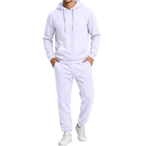 ASUIU Men's Sweatsuit Gym 2-Piece Outfit – Drawstring Hooded Sweatshirt & Sweatpants for Winter Athletic Activewear