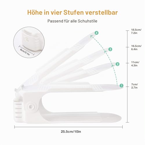 Schuhorganizer Platzsparend, 20 Stück Verstellbare Schuhstapler Platzsparend Schuh Organizer für Schrank, Schuhaufbewahrung Platzsparend Schuhregal Shoe Organizer Schuhe Organizer Shoes Storage, Weiß