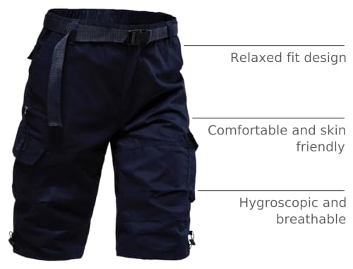 Image of Men's Cargo Shorts Relaxed Fit Mens Below the knee Cotton Hiking Shorts | Mylldey 3 /4 Mens Elastic Waist Running Shorts 7 Pockets