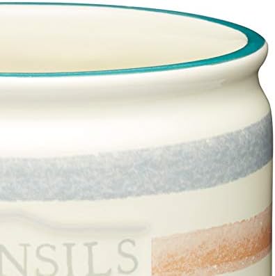 KitchenCraft KCCCUTENSIL Classic Collection Striped Ceramic Kitchen Utensil Holder  Cream, 12.5 x 12.5 x 15.5 cm