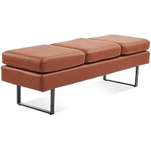 Waiting Room Bench Seating, Salon Reception Chairs 3 Seats Upholstered, 59.5Heavy Duty Guest Lobby Chairs, Faux Leather Settee, Office Beauty Barbershop Furniture, Cognac