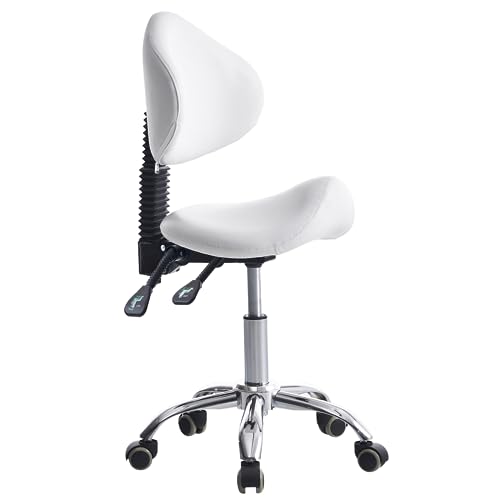 CAISHI Saddle Stool Chair Rolling with Back Esthetician Chair for Nail Tech Dental Tattoo Artist Eyelash Hairdresser Hairstylist Medical Shop Ergonomic Stool Adjustable Hydraulic White by CAISHI - Used condition - US$127.45