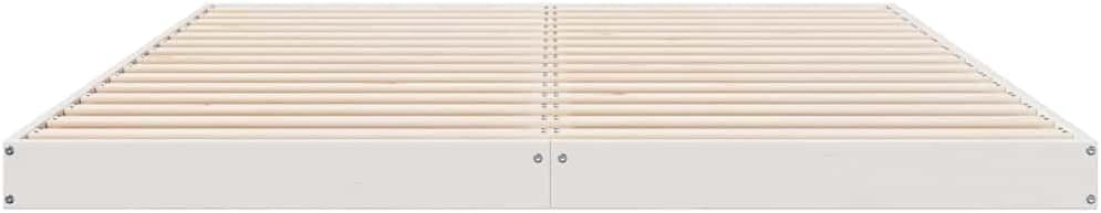 White Solid Pine Floor Bed Frame 223.5x164x9 cm Modern Low-Profile Double Bed No Box Spring Needed Robust 200 kg Load for Contemporary Bedroom