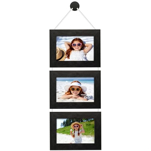 Image of 3 Picture Frames, 4x6 Hanging Photo Frame, Wooden Wall Collage Photo Frame, for Family Wedding Baby Memories Home Decoration