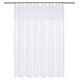 Barossa Design Long and Wide Fabric Shower Curtain with Sheer Window 78 x 78 inch, Waffle Weave, Hotel Grade, 230GSM Heavyweight, Water Repellent, Machine Washable, White, 78x78