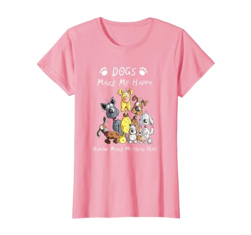 Dogs Make Me Happy Humans Make My Head Hurt T-Shirt, Women, Pink, Medium