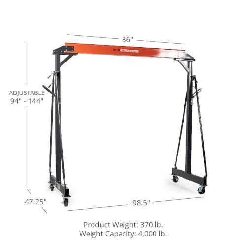 Titan Attachments 2 Ton Adjustable Steel Gantry Crane, Portable Shop Lift Hoist, Frame Only, Rated 4,000 LB - Thumbnail 2