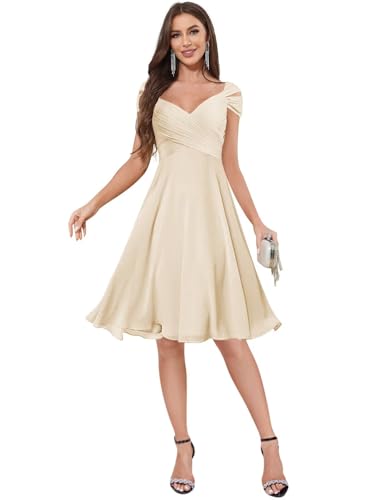 Short Bridesmaid Dresses Off The Shoulder Black Knee Length Ruched Chiffon Wedding Guest Party Dress4