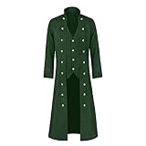 Abrigo para hombre vintage medieval sólido color manga larga solapa de pie chaqueta de hombre entallado largo gabardina abotonada abrigo de montaña retro victoriano uniforme Halloween disfraz, verde,