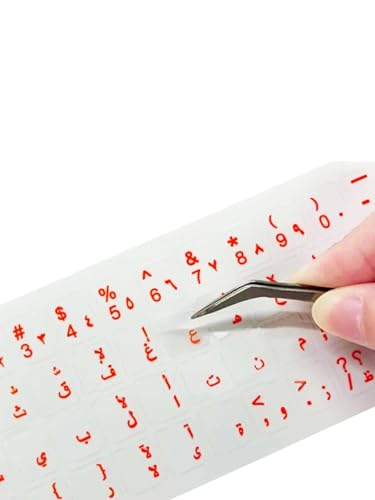 Transparent Arabic Keyboard Stickers | PVC Glossy Surface, Durable Characters for Easy Typing on Any Keyboard (Red)