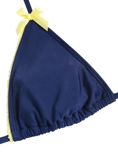 Image of ZAFUL Women's Sexy Halter Bikini Sets Bow Decor Tiny Floral Print Bikini Swimsuits Tie Side Triangle Bathing Suits (Deep Blue, L), Large