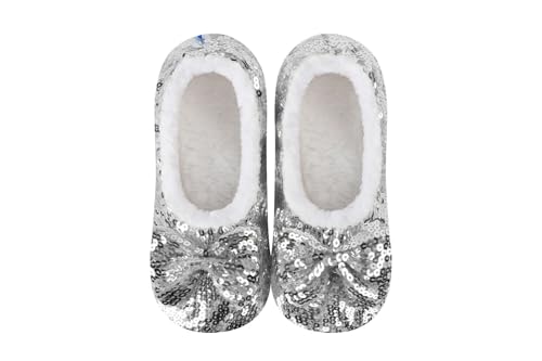 Image of Snoozies Ballerina Bling Metallic Shine Slippers | Sequin House Shoes for Women | Slipper Socks with Grippers | Cute Indoor Footwear