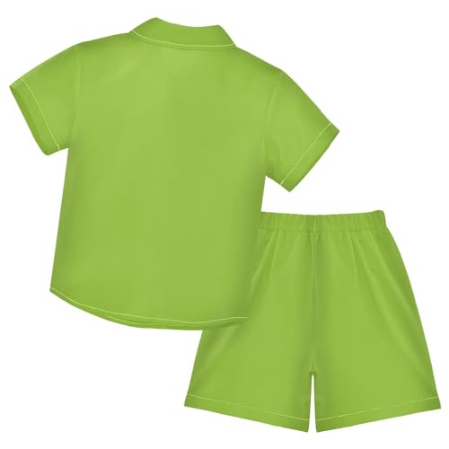Image of 3T Toddler Boy Shorts Set Teal Hawaiian Button Down Shirts Summer Outfits for Little Boy