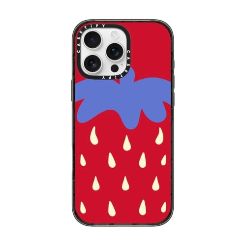 CASETiFY �C���p�N�g iPhone 16 Pro Max �P�[�X [MagSafe�Ή�/���^ �y��/�ϏՌ�] - Strawberry print - �u���b�N