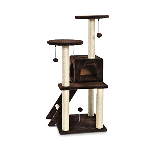 Amazon Basics Large Dual Platform Cat Condo Tree Tower - 19 X 50 X 19 Inches, Dark Brown #TOP1