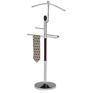 KB Designs – Wood/Metal Suit Tie Valet Stand Rack, Clothing Organizer, Chrome/Walnut