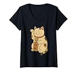 Photo Gallery donna japanese lucky cat maneki-neko, ukiyo-e cat with raised arm maglietta con collo a v Photo Gallery donna japanese lucky cat maneki-neko, ukiyo-e cat with raised arm maglietta con collo a v