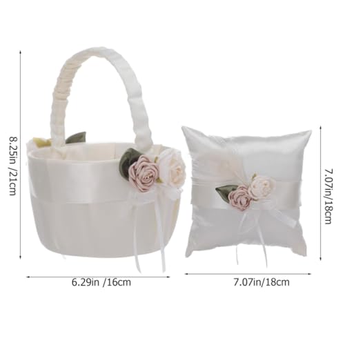 Coussin pour Alliances et Panier de Fleurs Mariage Satin Blanc Éternel - 3